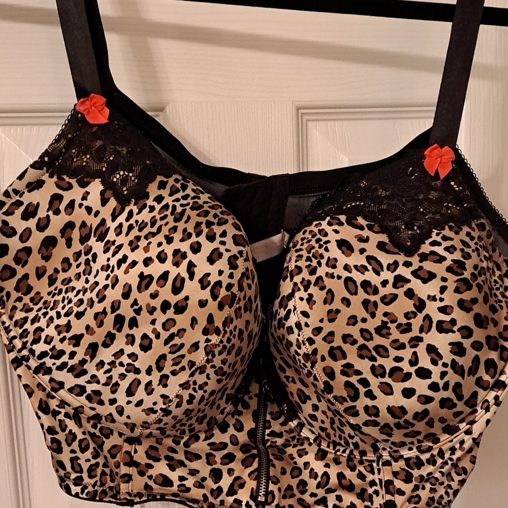 Leopard Print Lace Trim Bra